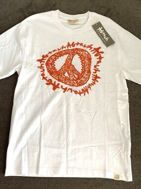 AGTAWH Men's T-Shirt Size 100% Cotton Peace Sign Embroidered Tee White/Orange